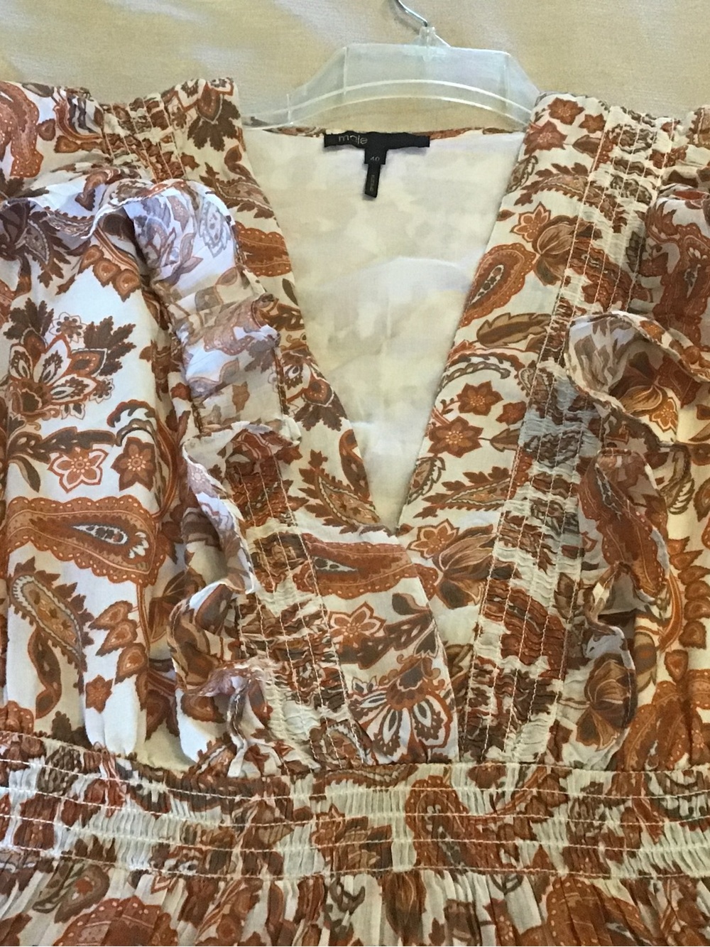 Maje Rust and Cream Paisley Ruffle Maxi Dress - Picture 5 of 8